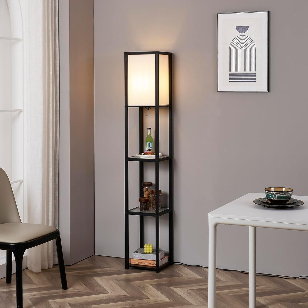 FENLO Floor Lamp with Shelves – Tall Standing Lamp with Tempered Glass Tiers ...