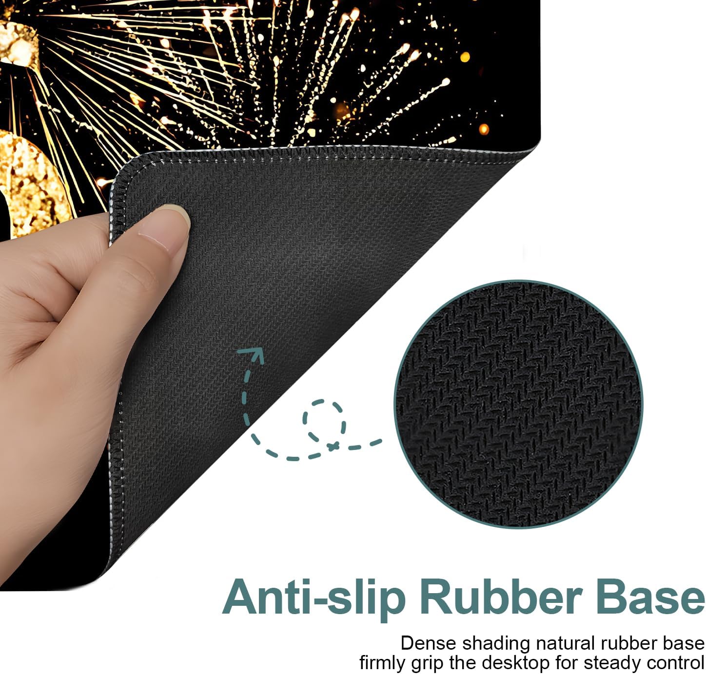 2026 Happy New Year Gaming Mouse Pad 35.4"x15.7"Desk Mat Anti-Slip Rubber Base & Durable Stitched Edges for Gamers Smooth Mouse Writing Surface for Desk Office/Home