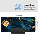 Blue Marble Gold Vein Mouse Pad – Large Extended Desk Mat 35.43 x 15.75 in – Elegant Navy Ink Texture with Metallic Cracks, Keyboard & Mouse Pad for Office & Gaming