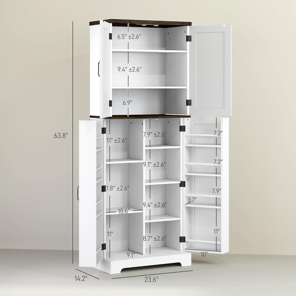 HOMCOM 64" Kitchen Pantry Cabinet with LED Motion Sensor Light, Farmhous...