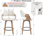 26'' Modern Barrel Swivel Counter Stools Counter Height Swivel Bar Stools with Backs Set of 4, Beige Linen Upholstered Bar Height stools, Farmhouse Solid Wood Barstools for Kitchen Island, Home Bar
