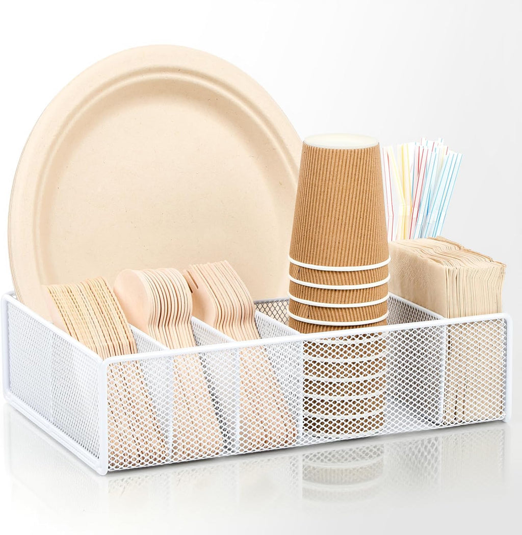Utensil Caddy for Party - Paper Plate Holder ,Utensil Silverware Caddy Utensil Holder Paper plate Organizer with 6 Compartments for Party, Camping, Picnic
