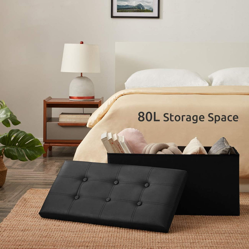 YOUDENOVA 30" Ottoman with Storage, Folding Faux Leather Bench, Black | ...