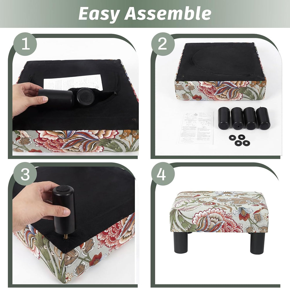Joveco Small Foot Rest Stool Ottoman, 15" Fabric Square Footstool Uphols...