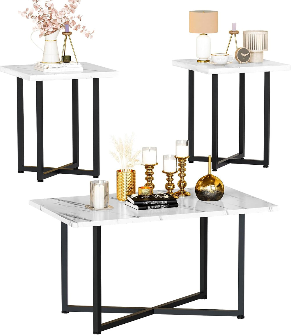 Hooseng Coffee Table Set of 3 Coffee Table and end Table Sets, Modern Living ...