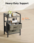 Night Stand Bedside Charger Bedroom - Grey Nightstand with Charging Station & LED Light Strip, Morden End Table with USB Ports & AC Outlets, Night Stand with Storage Shelf & 2 Fabric Drawers