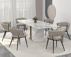 KCC Fabric Dining Chairs Set of 6, Modern Dining Chair with Metal Legs, Woven Upholstered Dining Chairs for Dining Room, Kitchen, Vanity, Living Room (Beige)
