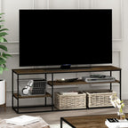 Furinno Moretti TV Stand for TVs up to 65 Inch, 3-Tier Rustic Brown Entertainment Center, Open Back TV Console with Cable Management, for Living Room, Bedroom, Brown Walnut