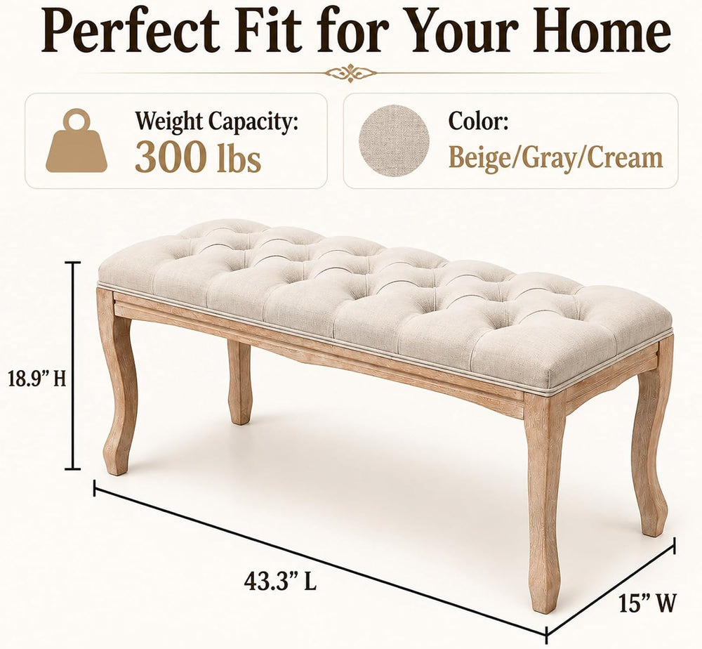 Anwick 43.3" Tufted Upholstered Entryway Bench, End of Bed Bench with Pa...