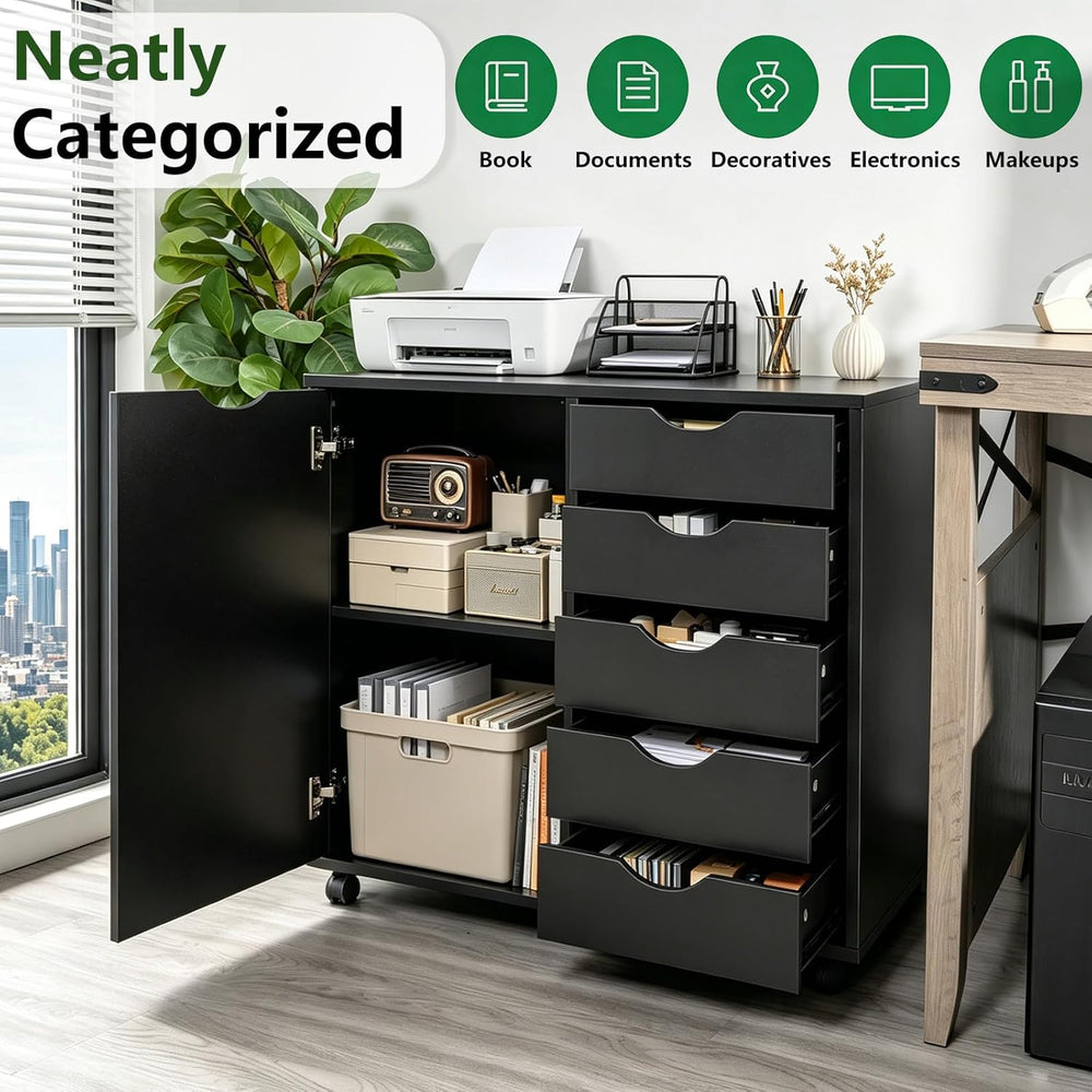 5 Drawer Wood Storage cabinets, Chest of Drawers for Home Office, Printer Sta...