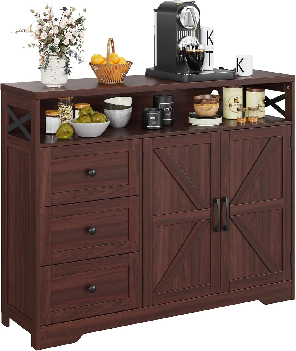 Befrases Dark Brown Farmhouse Storage Cabinet with Doors & Drawers