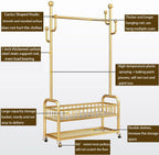 Garment Racks,on wheels,movable,Double Decker,Sturdy Metal Frame,Available for both domestic and commercial use,for Hanging Organizers Clothes,Coats,Skirts,Shoes,Bags,Scarf,Neckties (gold, S)