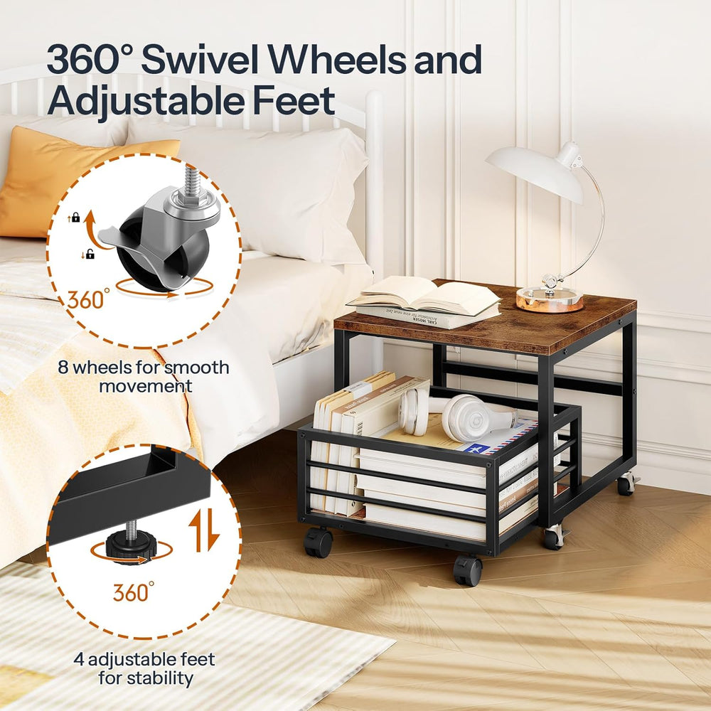 HOOBRO End Table, Mini Fridge Stand with Storage, Mini Fridge Table with Whee...