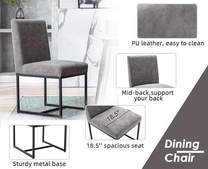 CIMOTA Modern Dining Chairs Set of 8, Leather Dining Room Chairs Upholstered Mid Century Armless Guest Side Chair with Black Base for Dining Room/Kitchen, Vintage Grey 8PCS