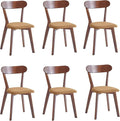 Walnut Solid Wood Chairs Set of 6 for Living Room and Home Kitchen, with Khaki Fixed Cushion (Louis-6 Walnut, Walnut/Khaki)