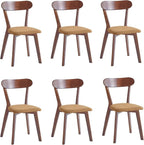 Walnut Solid Wood Chairs Set of 6 for Living Room and Home Kitchen, with Khaki Fixed Cushion (Louis-6 Walnut, Walnut/Khaki)