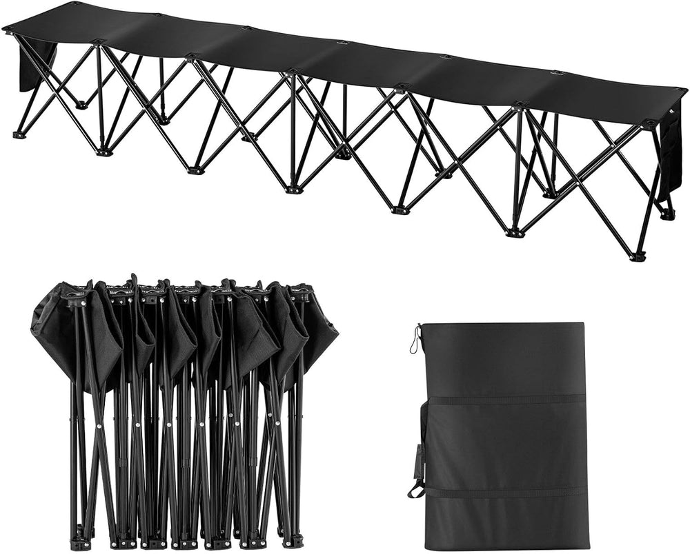 6-Seat Foldable Sports Bench with Side Pockets, Carrying Bag, 600D OxFor Ford...