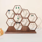 GemeShou hexagonal jewelry earring display stands for selling, wooden necklace jewelry organizer hanging, walnut earring hanger dangle holder for show, home decor【Jewelry shelf-Hexagon】