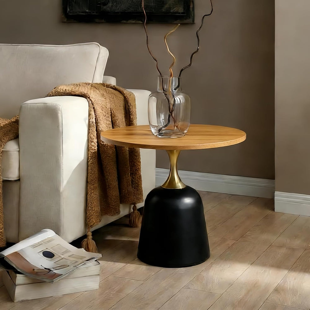 Modern 23.6" Round End Table, Wood Grain Side Table with Heavy-Duty Meta...