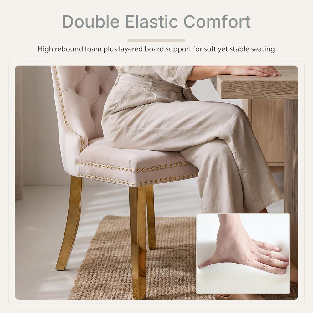 Beige Velvet Dining Chairs Set of 6, Fabric Upholstered Kitchen & Dining ...