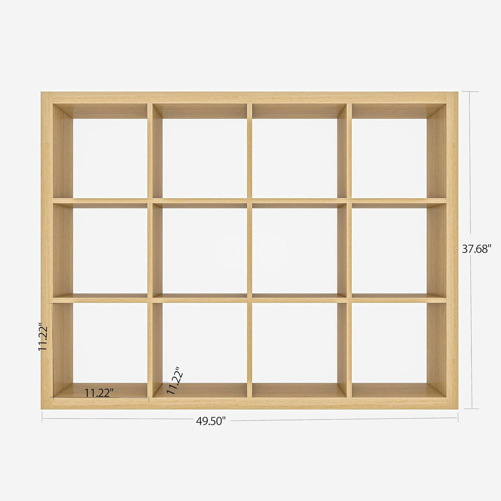 furtble Bookshelf with Storage Bins, 12-Cube Storage Organizer, Modern Wood O...