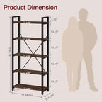 5 Tier Industrial Bookshelf, Rustic Etagere Bookcase for Display, Vintage Shelving Unit Wood and Metal Tall Book Shelves for Home Office (Dark Walnut)