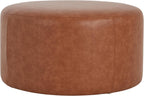 Christopher Knight Home GAVI PU Leather Ottoman Foot Stool, 30" Pouf Footstool Ottoman Seat, Upholstered Foot Chair, Round Footrest, Modern Side Table for Living Room Bedroom Home Decor, Cognac Brown