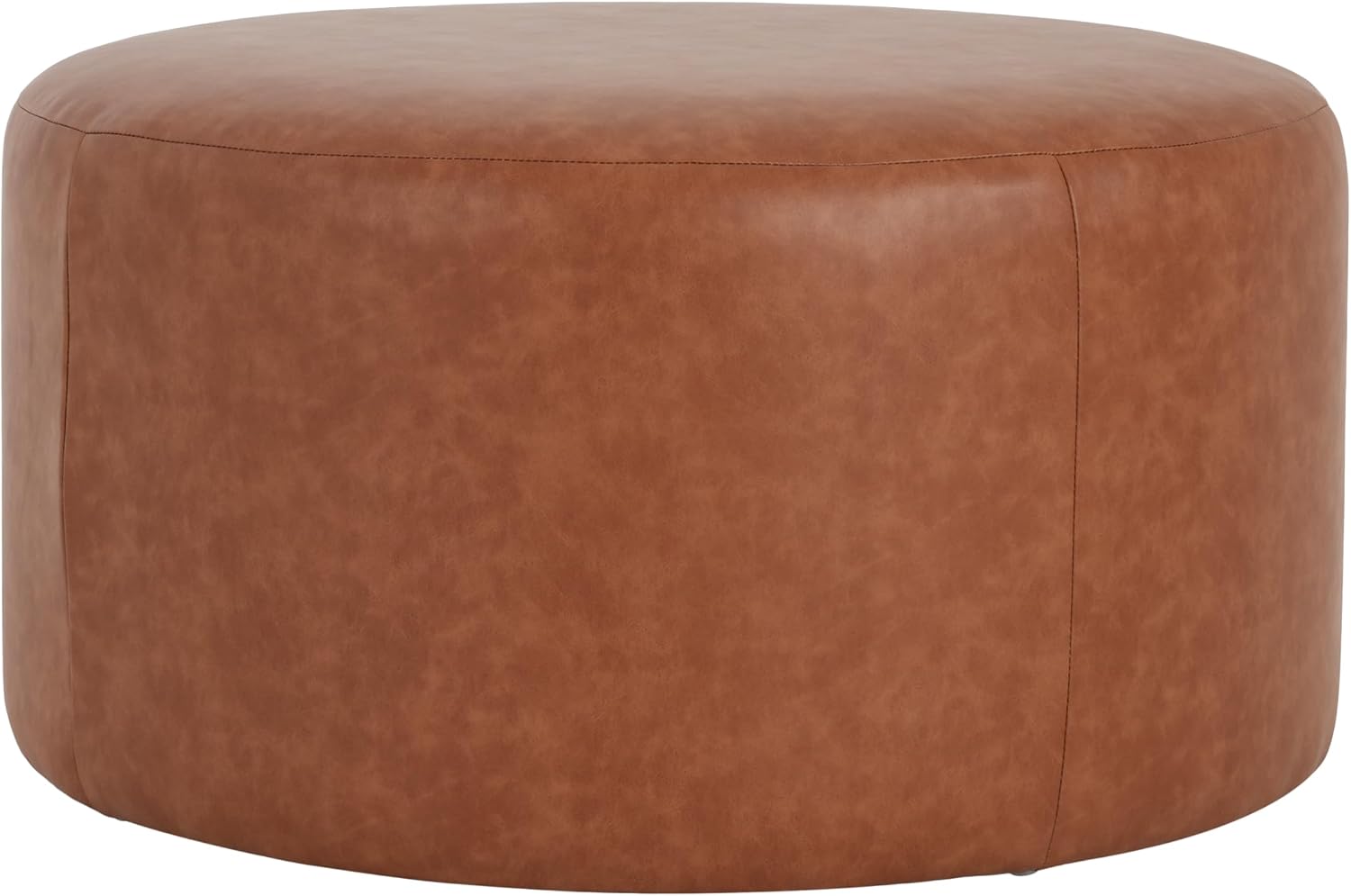 Christopher Knight Home GAVI PU Leather Ottoman Foot Stool, 30" Pouf Footstool Ottoman Seat, Upholstered Foot Chair, Round Footrest, Modern Side Table for Living Room Bedroom Home Decor, Cognac Brown
