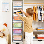 6 Shelf Weekly Clothes Organizer for Kids, Foldable Days of the Week Clothes Organizer with 18 Labels, Monday Through Weekend Essential Stuff Shoe Organizer, Kid Habit & Creativity Training