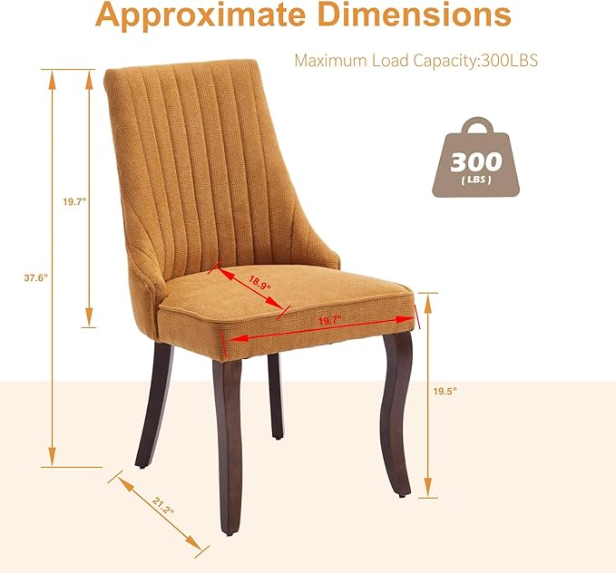 Linen Dining Chairs Set of 8,Comfy Fabric Upholstered Chairs for Kitchen Livi...