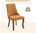 Linen Dining Chairs Set of 8,Comfy Fabric Upholstered Chairs for Kitchen Living Room,Channel Tufted Dining Room Chairs with Curved Solid Wood Legs(Yellow,8 Pcs)