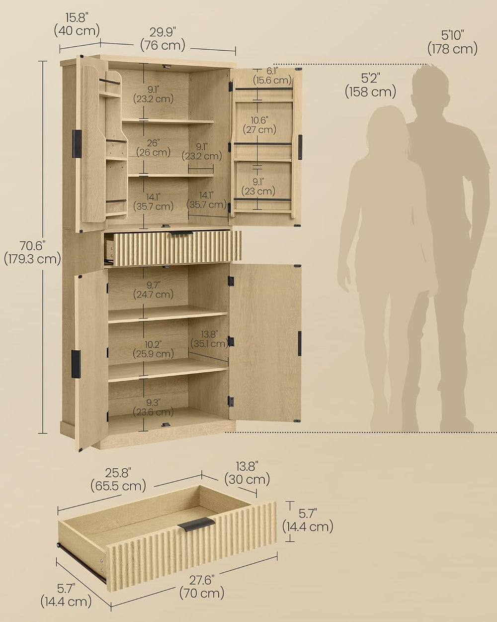 VASAGLE MAXE Collection - Pantry Cabinet, 70.6-Inch Tall Storage Cabinet with...