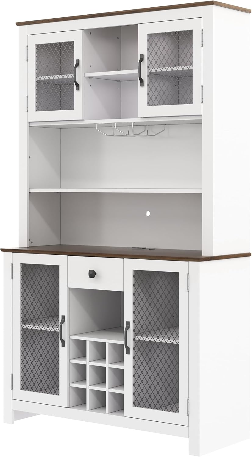 Homy Casa 71" Tall Pantry Cabinet with Hutch 47.1" Wide Buffet Side...