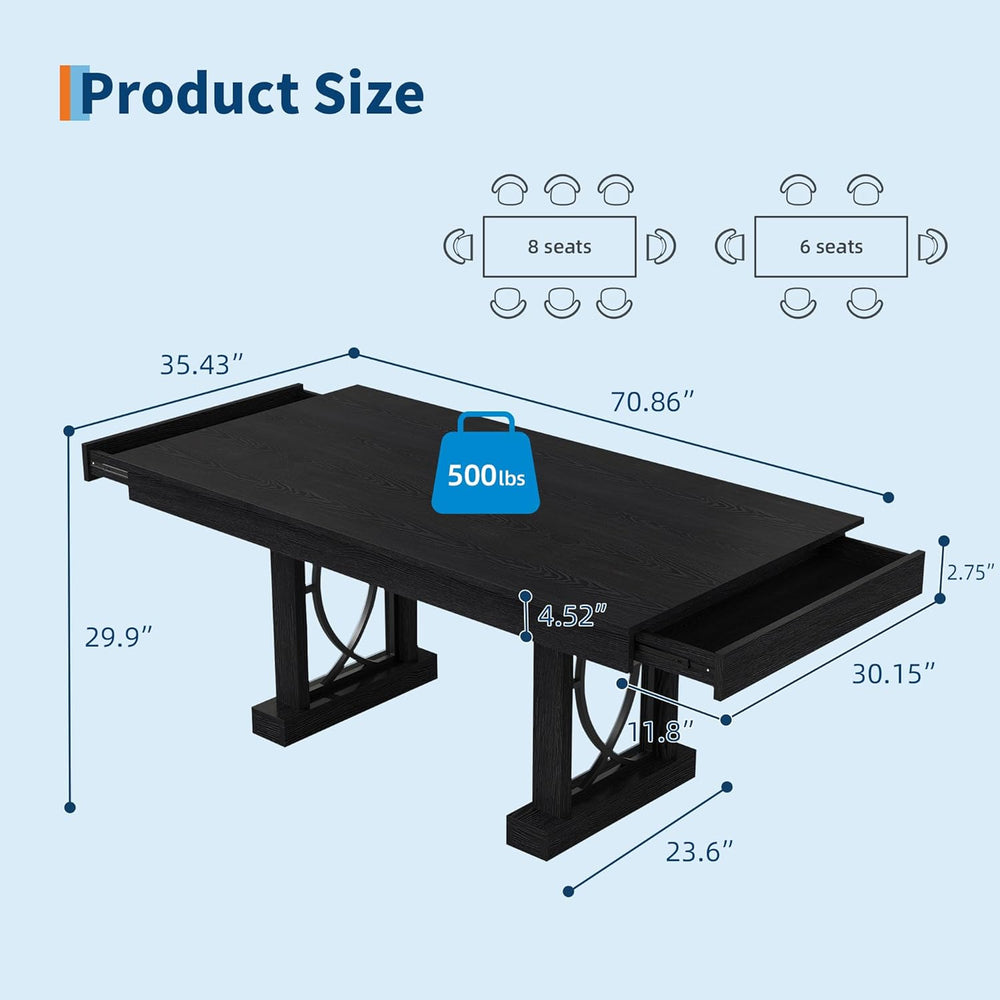 Garvee 71-Inch Dining Table for 6-8 with 2 Drawers, Large Wooden Kitchen Tabl...