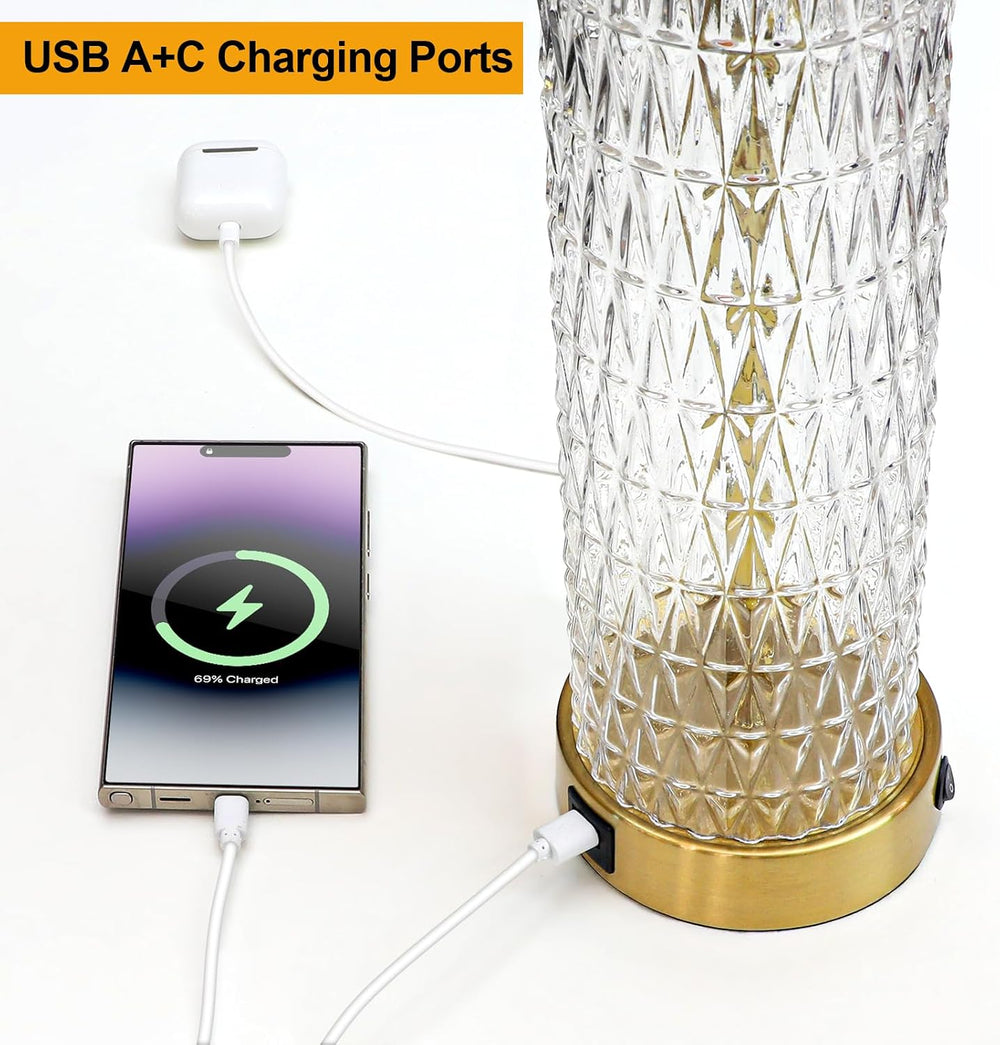 Oneach 27.75" Gold Black Table Lamps Set of 2 with Nightlight for Bedside