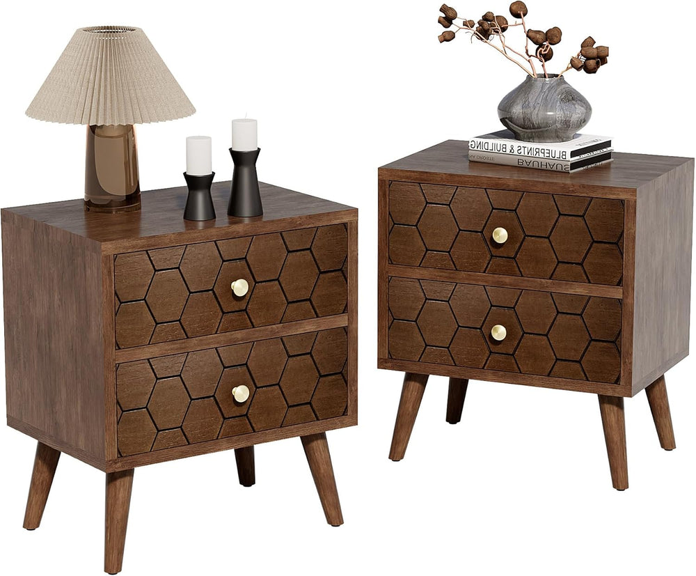 HOMPUS Wood Nightstand Set of 2, Modern Nightstand with Drawers Set 2 w Honey...