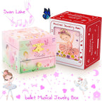A&A Music Jewelry Box for Girls - Ballet Ballerina Theme with Spinning Doll & Swan Lake Melody, Pink Keepsake Box with Velvet Lining & Mirro