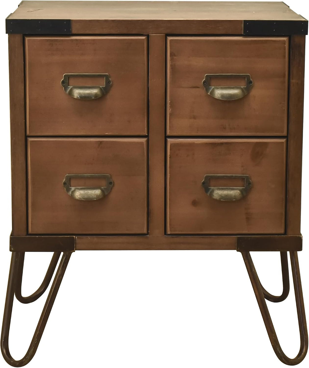 eHemco Antique Style 4-Drawer Storage End Table Side Table with Metal Hairpin...