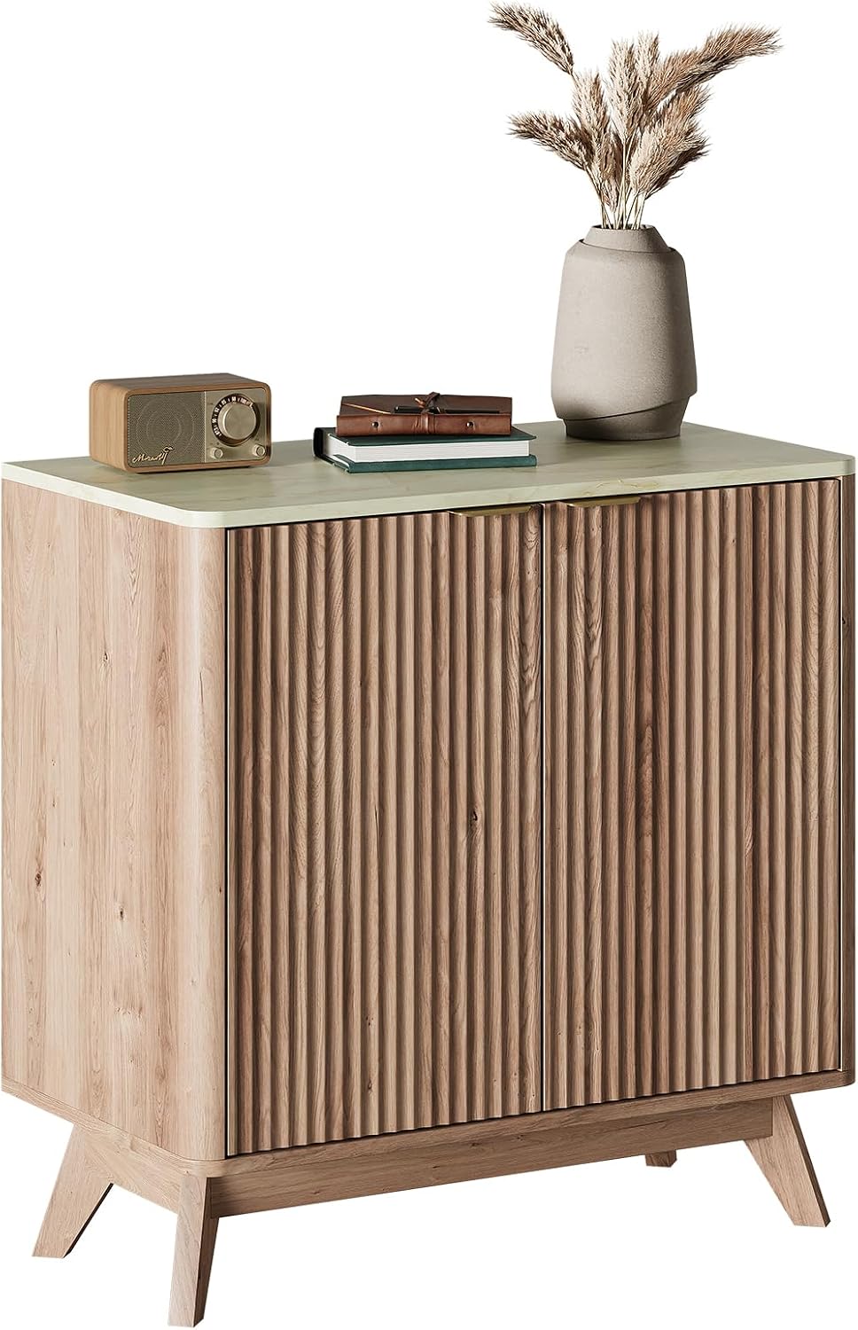 29'' Sideboard Buffet Cabinet with Storage, Fluted Cabinet with Round...
