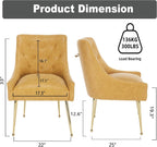 Dining Chairs Set of 2, Gold Leg Side Chair Faux Faux Leather Vanity Mid-Century with Metal Legs Upholstered PU Faux Leather Luxury Accent Chairs Living Room Restaurant