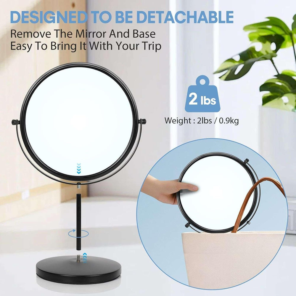 Large Size Tabletop Makeup Mirror with Magnification, 9-Inch Double-Sided 360...