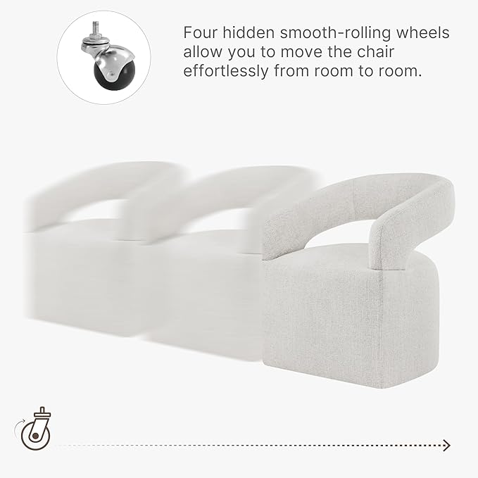 Upholstered Dining Chairs with Casters, Modern Barrel Side Armchair with Rollers for Dining Room, Bedroom, Kitchen, Reading Room, Beige, Set of 4