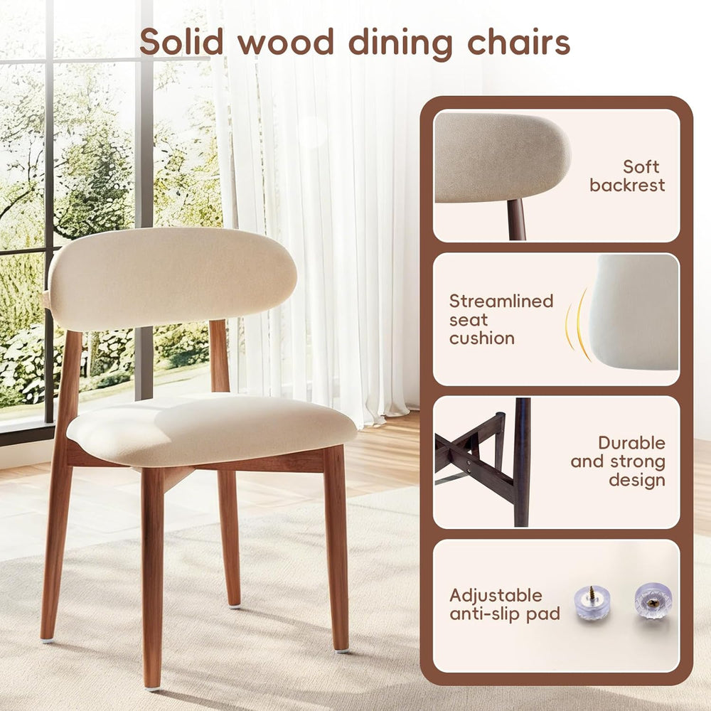 Wood Dining Chairs Set of 2, Modern Kitchen Chair, Upholstered Dining Chair w...