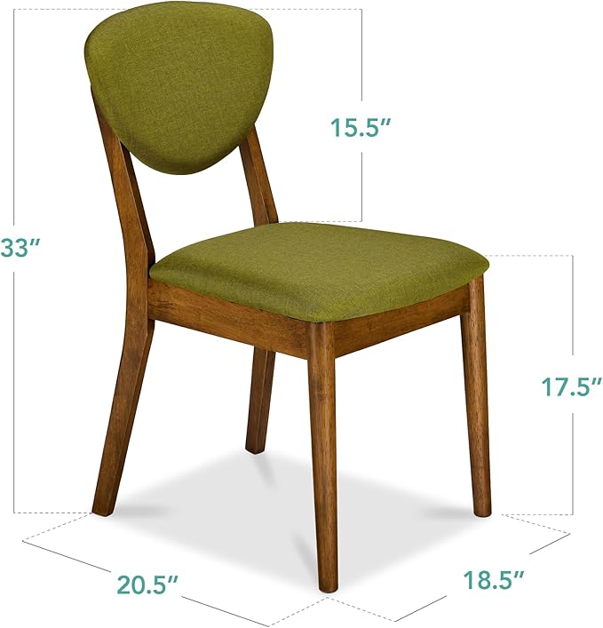Best Choice Products Dining Chairs Set of 2, Mid-Century Modern Upholstered Wood, Armless w/Seat Cushion, Padded Backrest - Walnut/Olive