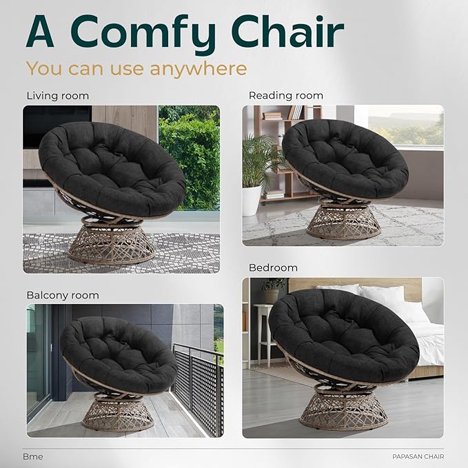 Bme 40" Ergonomic Wicker Papasan Chair