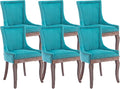Modern Dining Chairs Set of 6, High Back Dining Chairs Side Chairs with Solid Wood Legs, Upholstered Fabric Dining Room Chairs for Dining Room Kitchen, Lake Blue