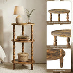 HOOBRO Round Side Table for Small Space, 3-Tier Small Round End Table with Rubberwood Leg, Accent Bedside Table, Circle Nightstand, Living Room, Bedroom, Sofa Couch, Rustic Brown FG218BZ01