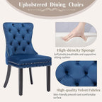 KCC Velvet Dining Chairs Set of 2, Upholstered High-end Tufted Dining Room Chair with Nailhead Back Ring Pull Trim Solid Wood Legs, Nikki Collection Modern Style for Kitchen, Blue