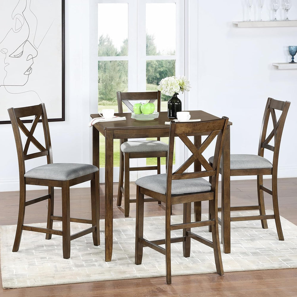 Merax Farmhouse Dining Table Set for 4, Counter Height Kitchen Table Set with...