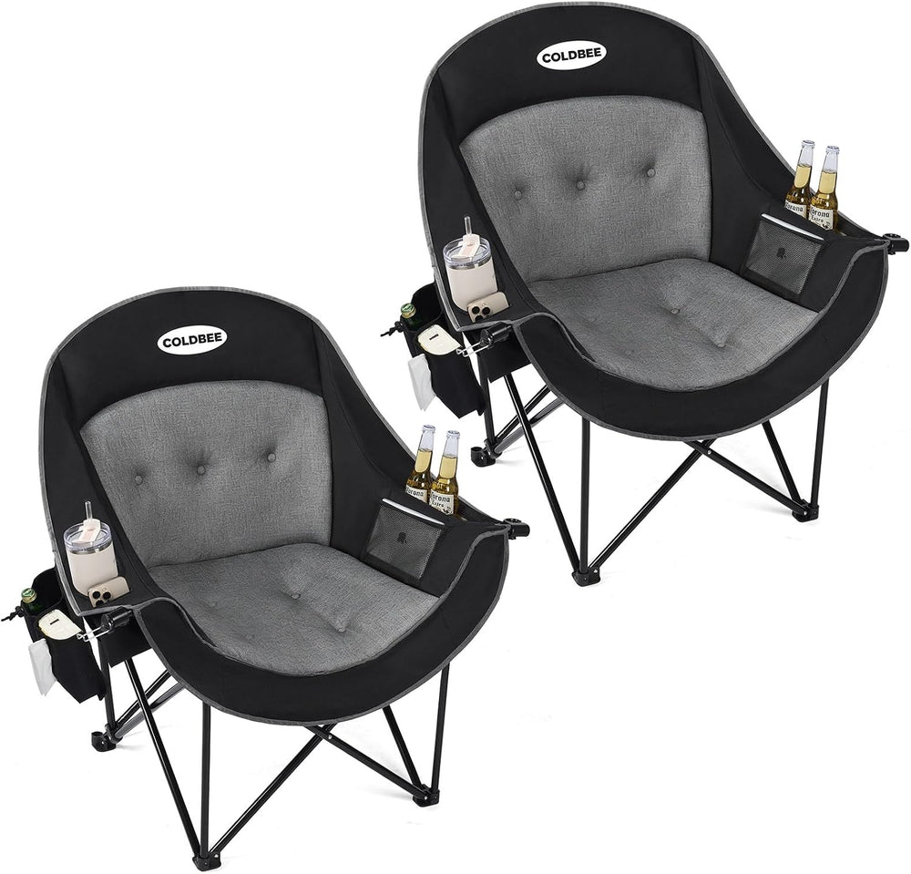 2PCS Oversized Camping Chairs, Heavy Duty Padded, Thick Headrest, Black